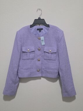 Ann Taylor Lavender Cropped Bouclé Jacket Tweed